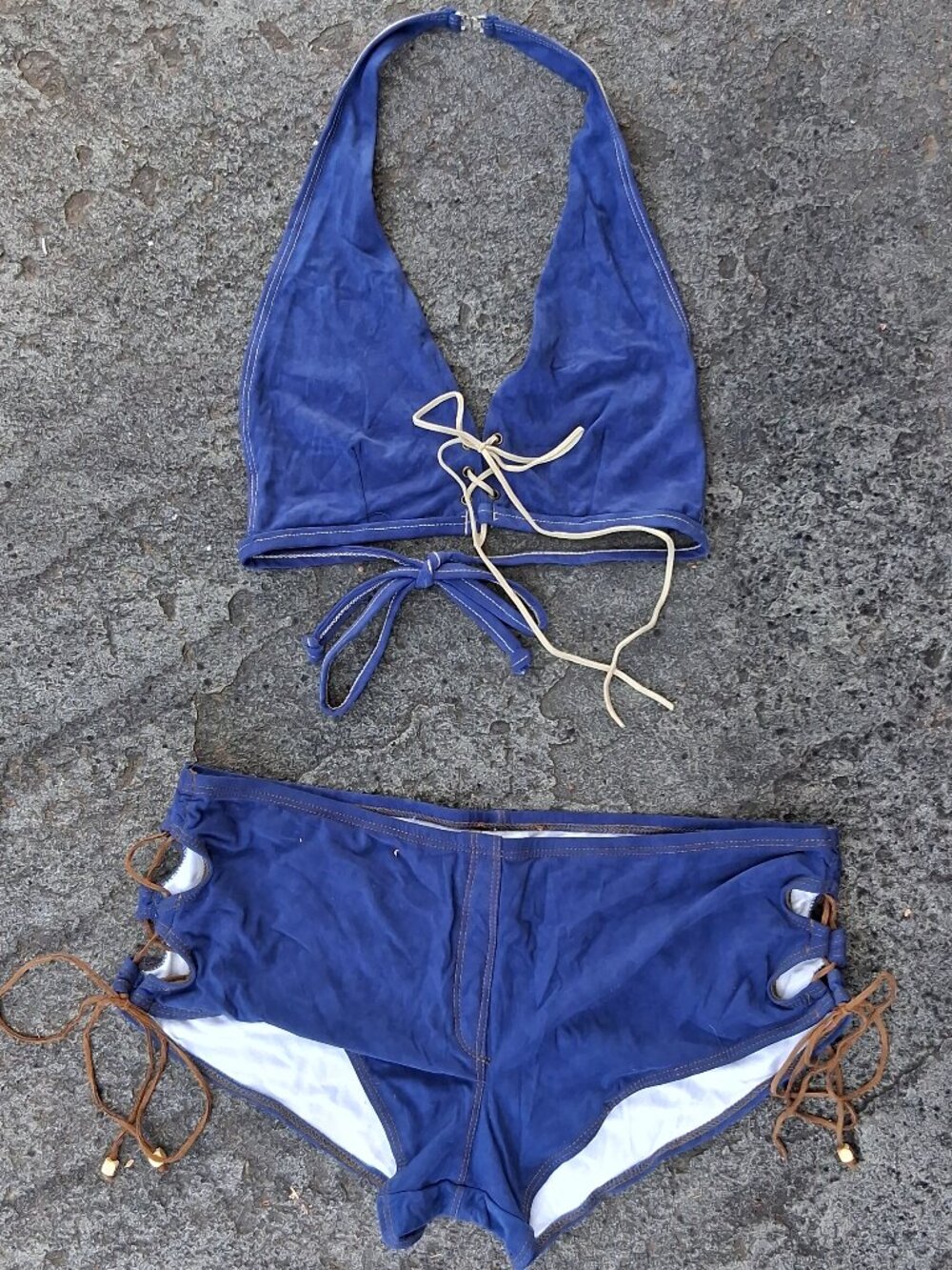 new Sauvage LUXE Suede Blue denim large halter Boyshort Bikini